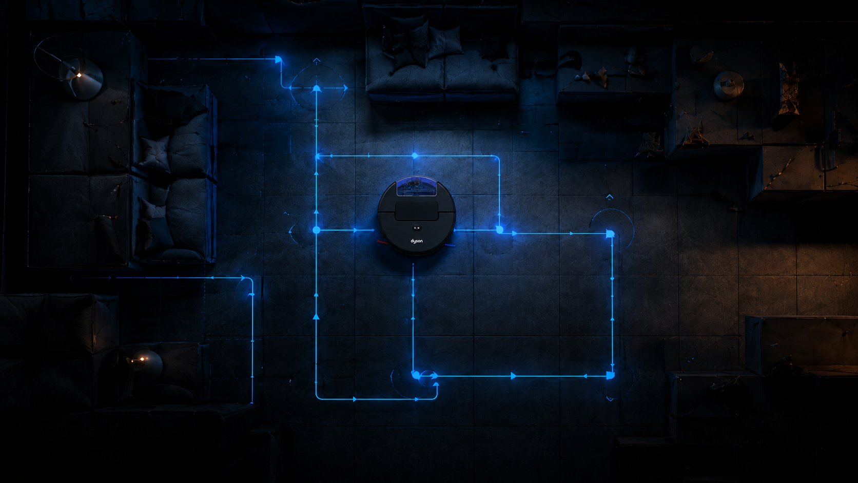 Intelligent navigation visualized from above.